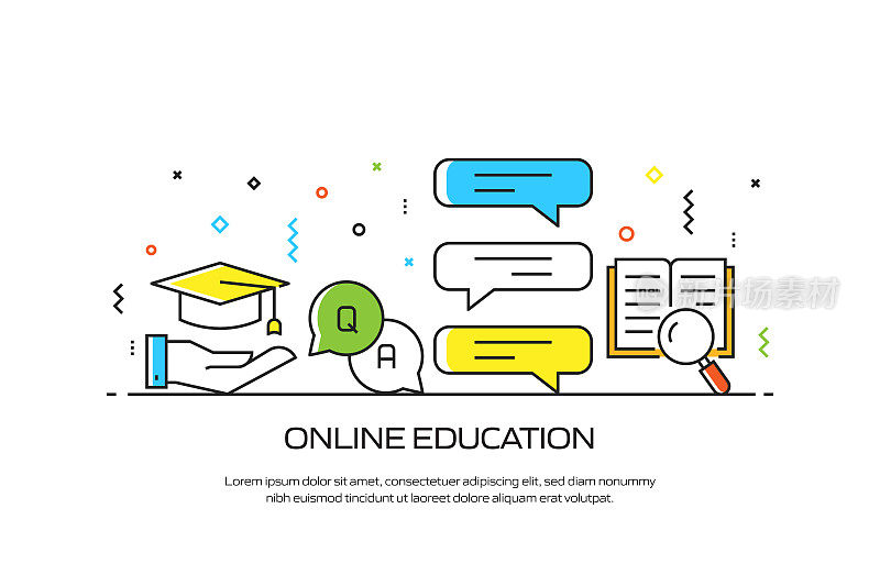 E-Learning, Online Education, Home school Related Modern Line Style插图